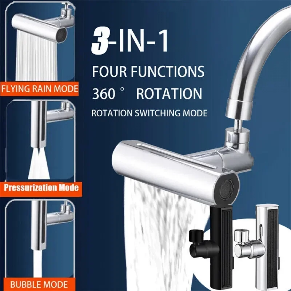 Περιστρεφόμενη Προέκταση νερού βρύσης 360° Multifunctional Universal Shower Ασημί