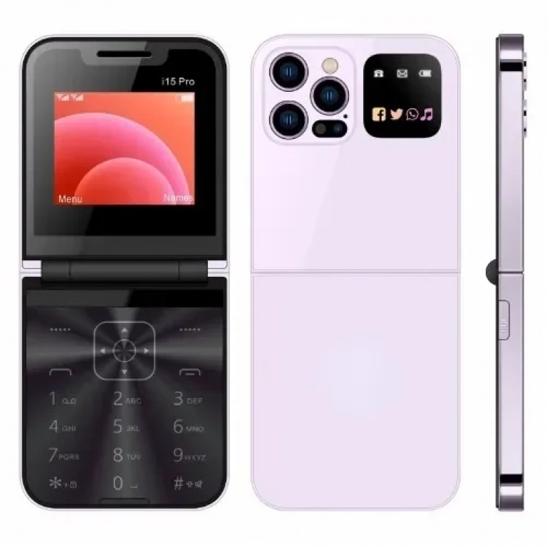 Αναδιπλούμενο Κινητό Τηλέφωνο 2.4'' με 2 sim i15 Pro Μωβ