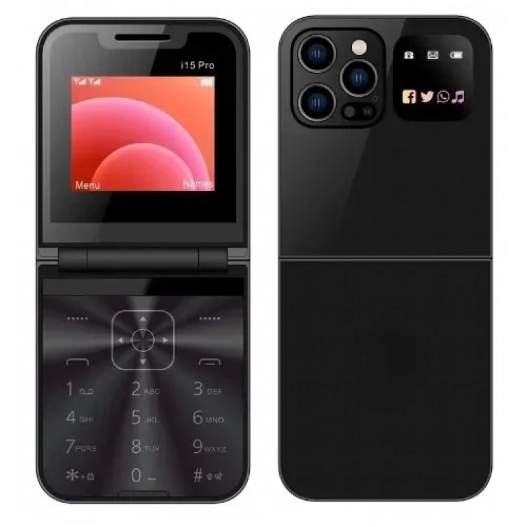 Αναδιπλούμενο Κινητό Τηλέφωνο 2.4'' με 2 sim i15 Pro Μαύρο
