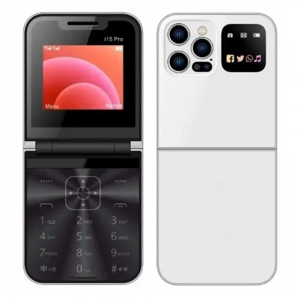 Αναδιπλούμενο Κινητό Τηλέφωνο 2.4'' με 2 sim i15 Pro Λευκό