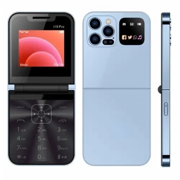 Αναδιπλούμενο Κινητό Τηλέφωνο 2.4'' με 2 sim i15 Pro Μπλε