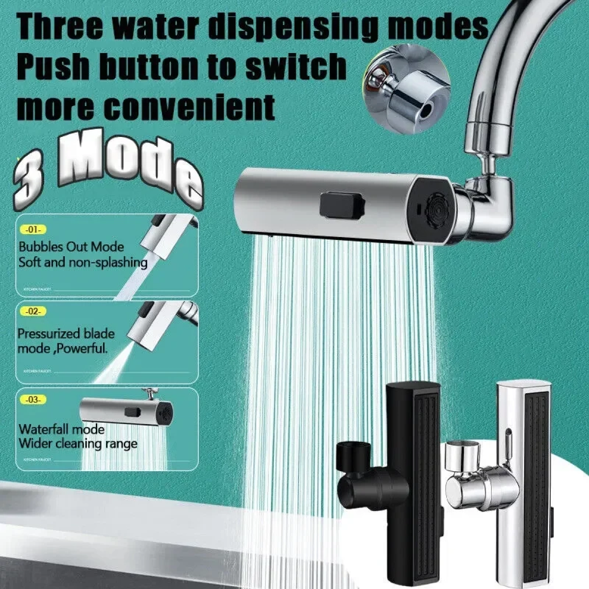 Περιστρεφόμενη Προέκταση νερού βρύσης 360° Multifunctional Universal Shower Ασημί