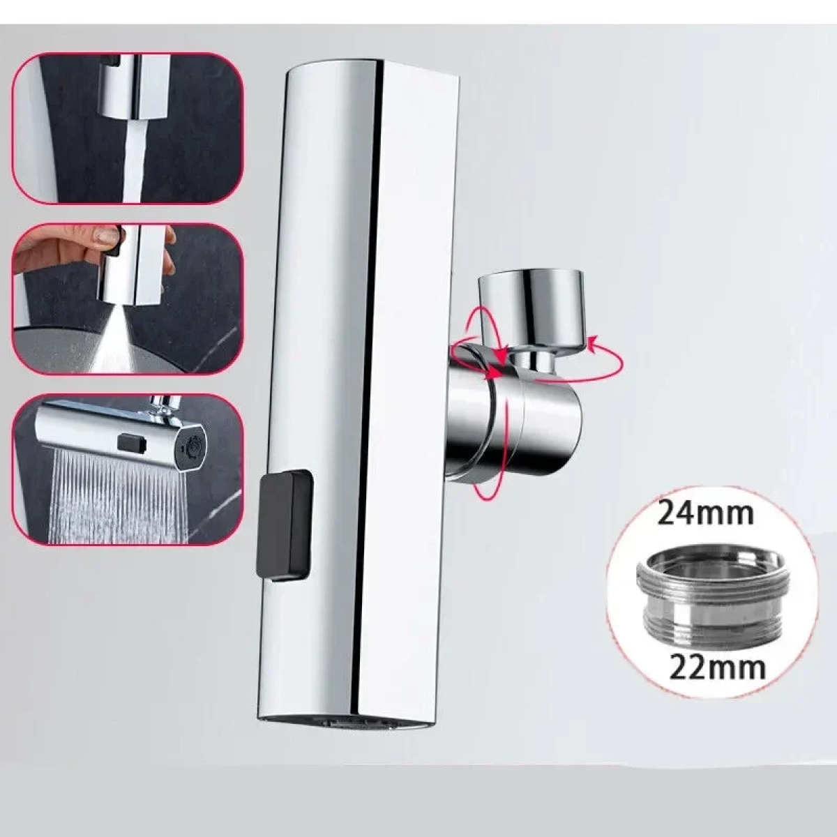 Περιστρεφόμενη Προέκταση νερού βρύσης 360° Multifunctional Universal Shower Ασημί