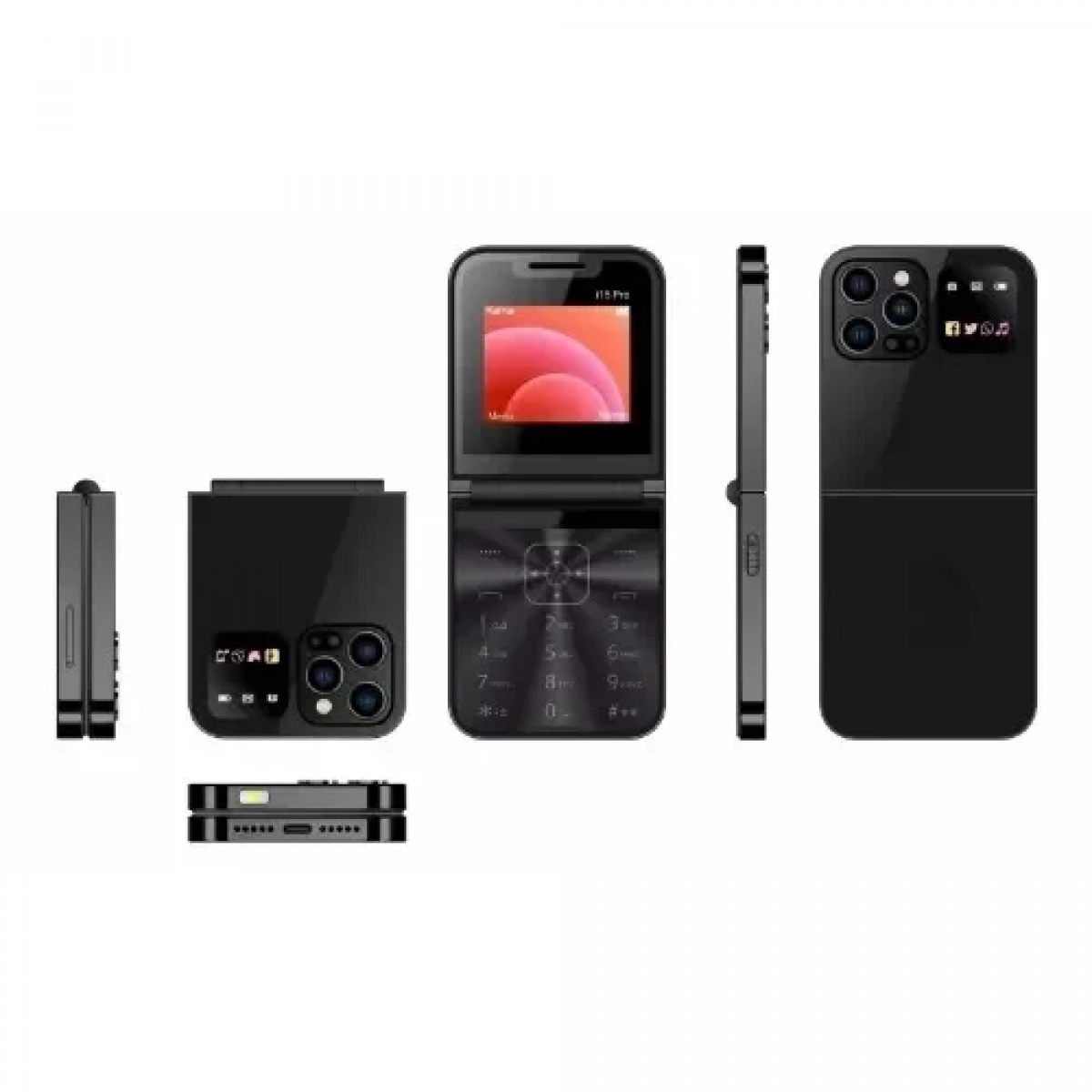 Αναδιπλούμενο Κινητό Τηλέφωνο 2.4'' με 2 sim i15 Pro Μαύρο