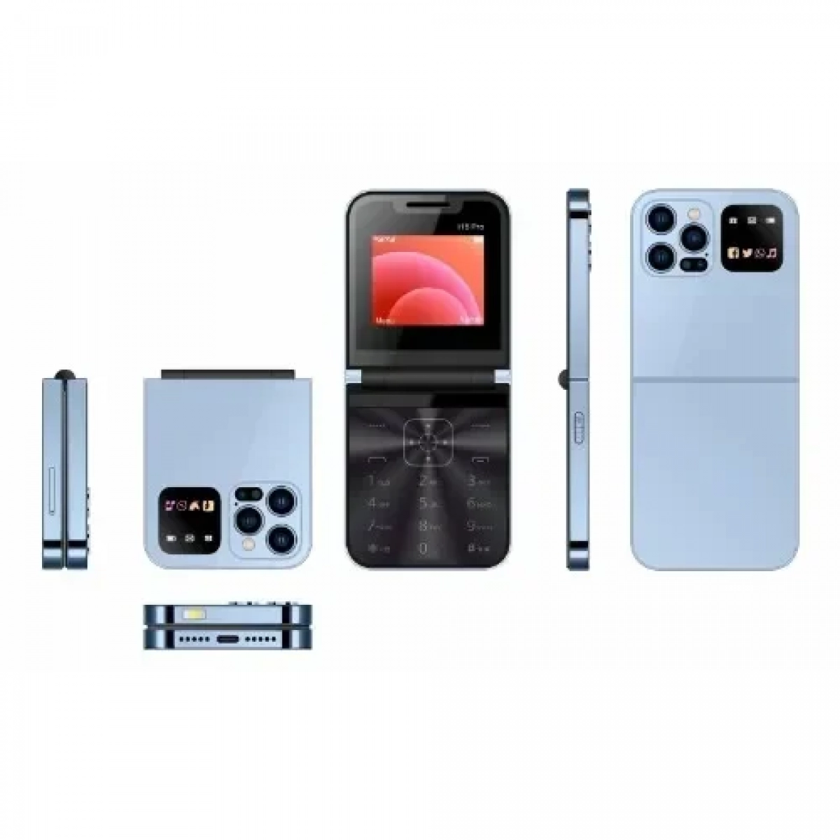 Αναδιπλούμενο Κινητό Τηλέφωνο 2.4'' με 2 sim i15 Pro Μπλε