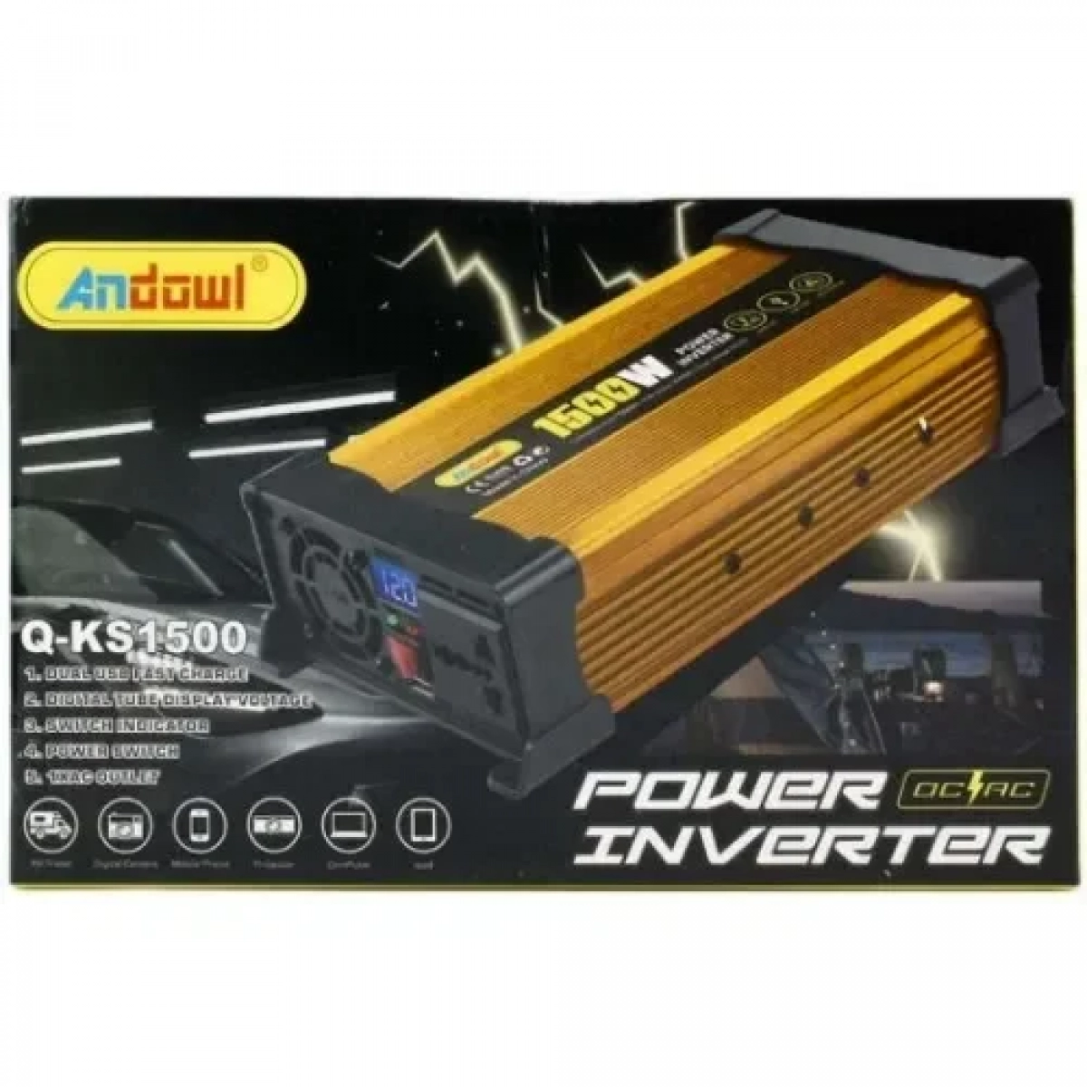 Inverter Τροποποιημένου Ημιτόνου 1500W 12V σε 220V Andowl Q-KS1500 – Χρυσό