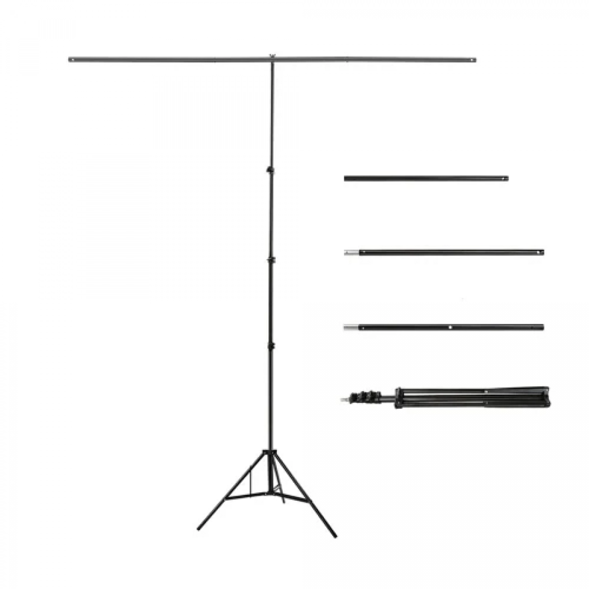 Τρίποδο Σταντ σε Σχήμα Τ Ρυθμιζόμενου Ύψους 67-200cm με Πράσινο Πανί 2x2m και Τσάντα Μεταφοράς PU5205G - Μαύρο