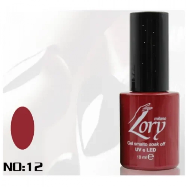 Ημιμόνιμο Βερνίκι Νυχιών no. 12 Smalto Gel Soak Off UV&LED 10ml Lory Milano Σκούρο Κόκκινο