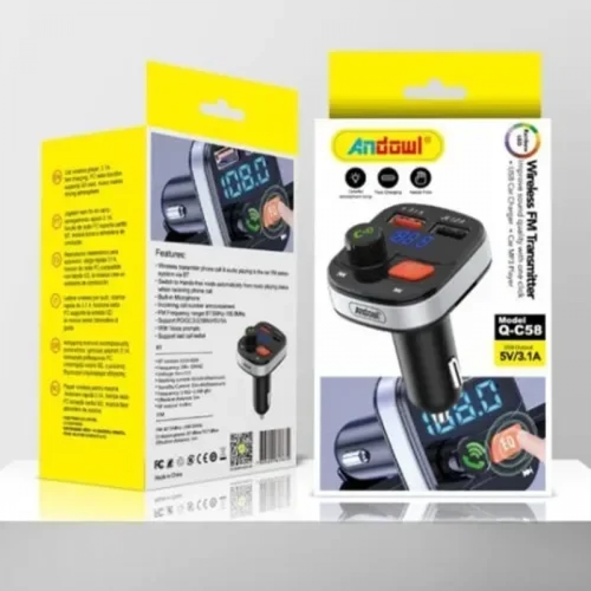 Wireless FM Transmitter με 2 USB και υποδοχή κάρτας μνήμης Andowl Q-C58 μαύρο