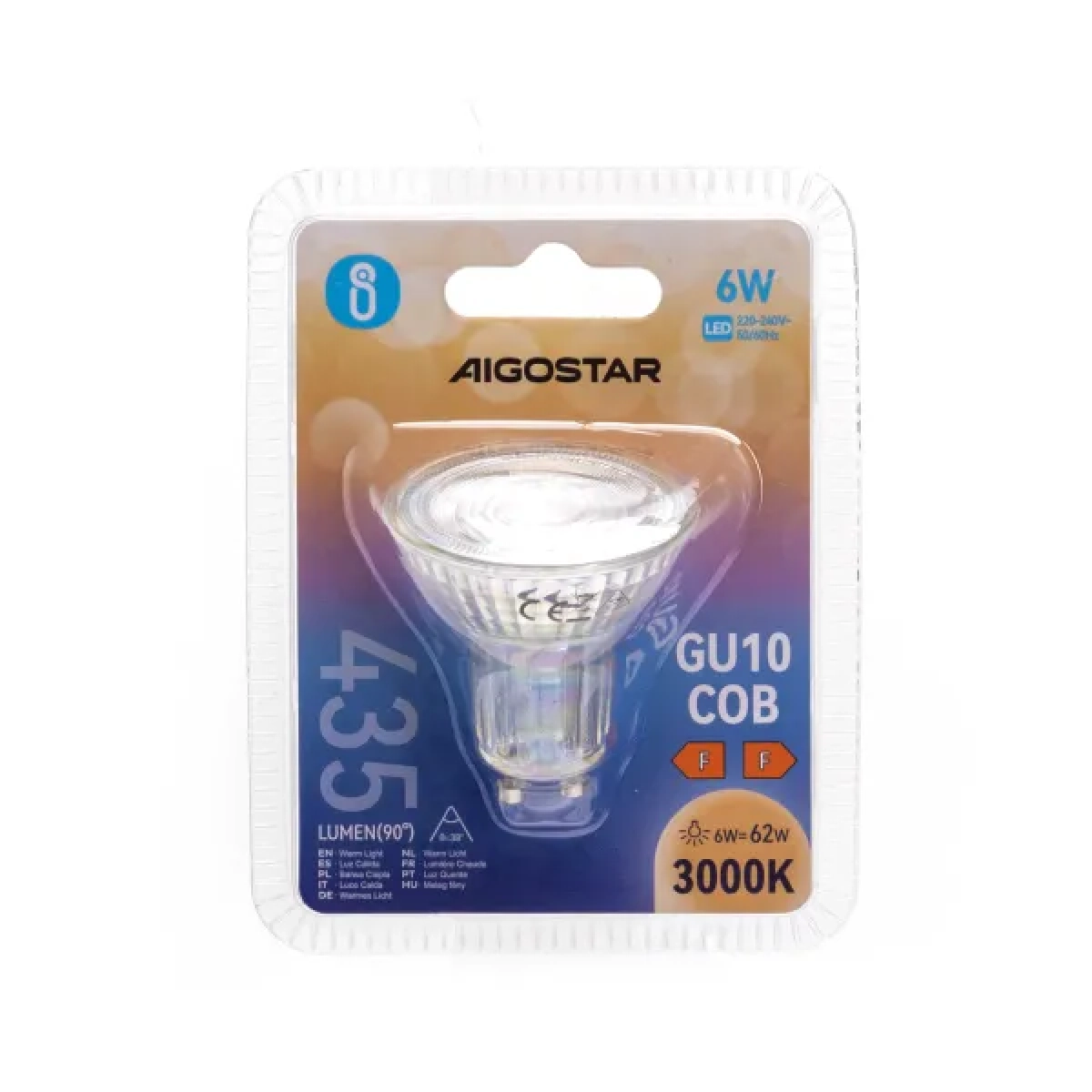 Λάμπα Led LED GU10 COB 6W Θερμό Λευκό 3000K 435lm Aigostar