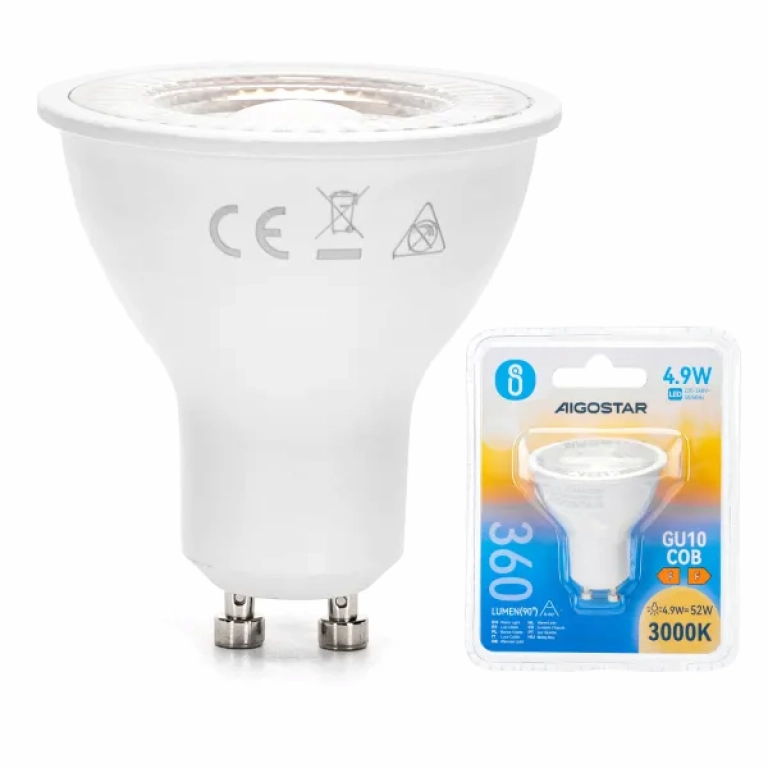 Λάμπα Led LED GU10 COB 4.9W Θερμό Λευκό 3000K 360lm Aigostar