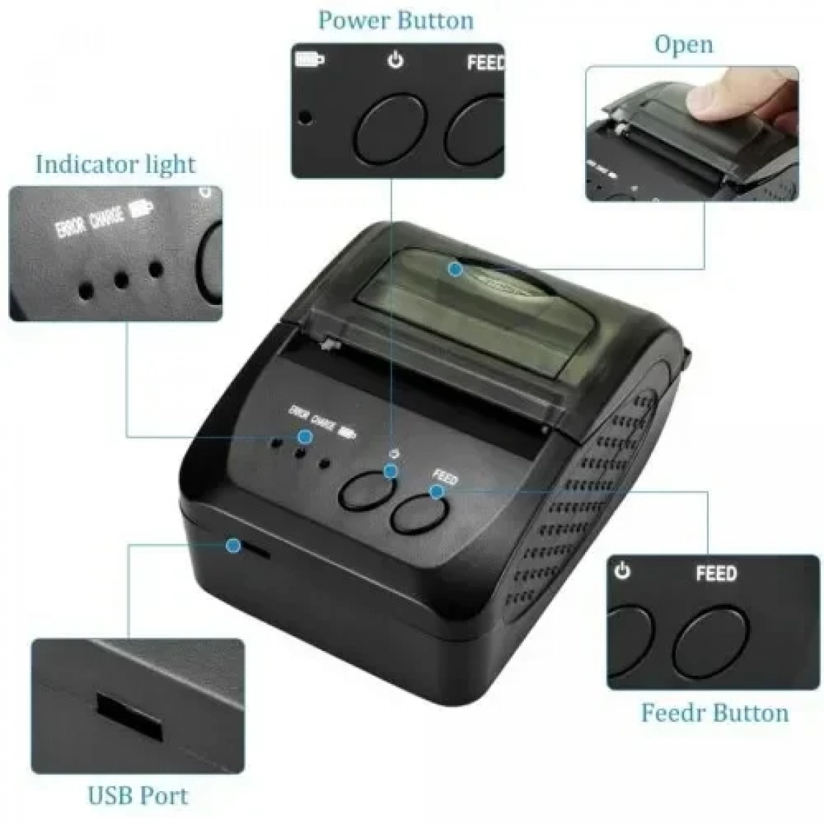 Mini Bluetooth θερμικός εκτυπωτής αποδείξεων 58mm Υποστήριξη USB Android/IOS για σύστημα POS