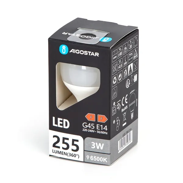Λάμπα Led G45 E14 3W Ψυχρό Λευκό 6500K 255lm Aigostar