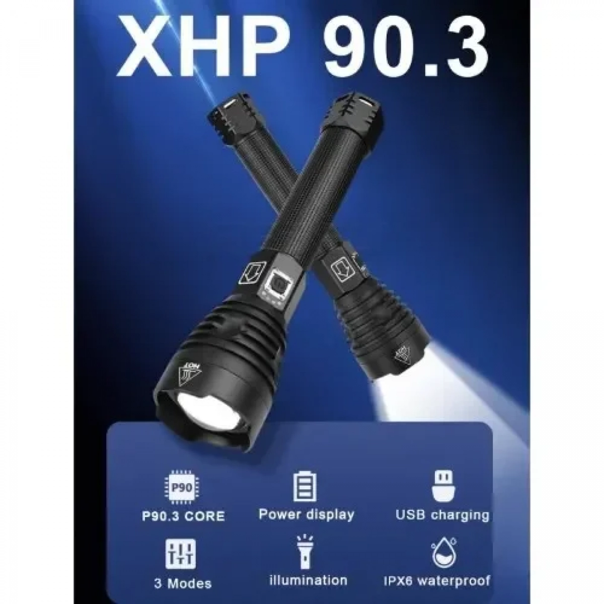 Φακός LED Αλουμινίου Λευκού Φωτισμού X-Balog BL-601-P90 – Μαύρο