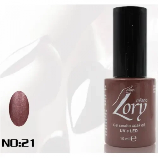 Ημιμόνιμο Βερνίκι Νυχιών no. 21 Smalto Gel Soak Off UV&LED 10ml Lory Milano Καφεκόκκινο με Χρυσόσκονη