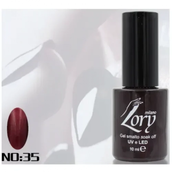 Ημιμόνιμο Βερνίκι Νυχιών no. 35 Smalto Gel Soak Off UV&LED 10ml Lory Milano Σκούρο Μπορντώ με Χρυσόσκονη