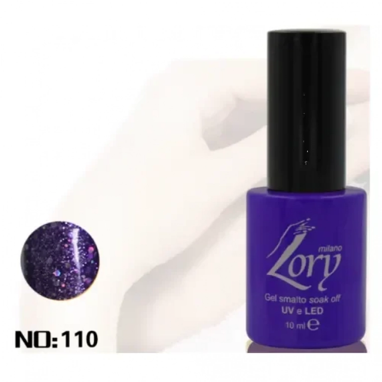 Ημιμόνιμο Βερνίκι Νυχιών no. 110 Smalto Gel Soaf Off UV&LED Gel Polish 10ml Lory Milano Μωβ Glitter