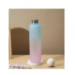 Μπουκάλι - Παγούρι Νερού 1L με δείκτες χρόνου για πρωί και απόγευμα Γαλάζιο-Ροζ με Ασημί Καπάκι