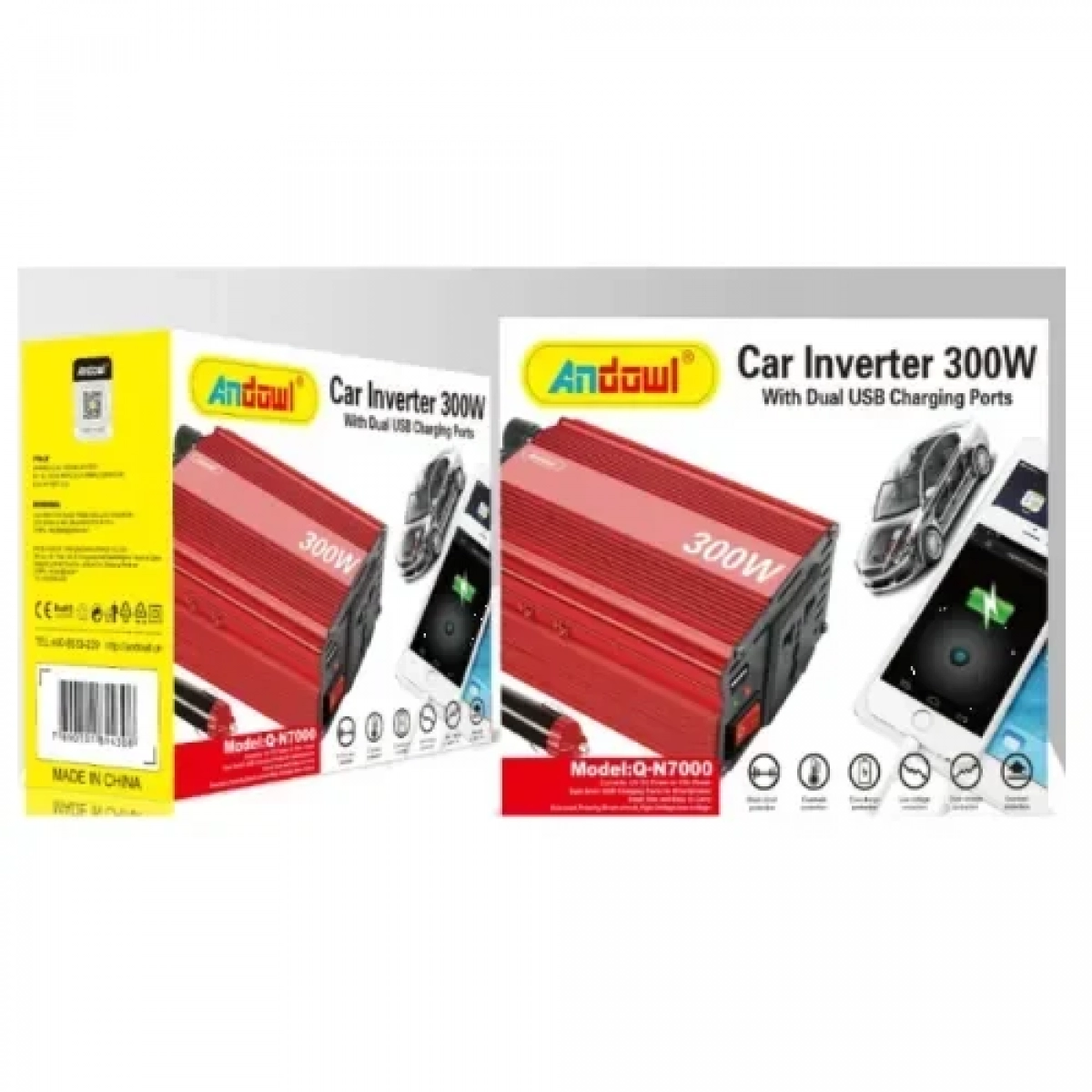 Inverter Αυτοκινήτου Τροποποιημένου Ημιτόνου 300W για Μετατροπή 12V DC σε 220V AC με 1xUSB Andowl Q-N7000