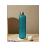 Μπουκάλι - Παγούρι Νερού 1L με δείκτες χρόνου για πρωί και απόγευμα Μπλε με Ασημί Καπάκι