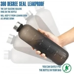 Μπουκάλι - Παγούρι Νερού 1L με δείκτες χρόνου για πρωί και απόγευμα Μαύρο με Ασημί Καπάκι