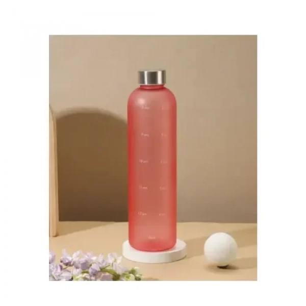 Μπουκάλι - Παγούρι Νερού 1L με δείκτες χρόνου για πρωί και απόγευμα Κόκκινο με Ασημί Καπάκι