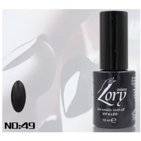 Ημιμόνιμο Βερνίκι Νυχιών no. 49 Smalto Gel Soak Off UV&LED 10ml Lory Milano Μαύρο με Χρυσόσκονη