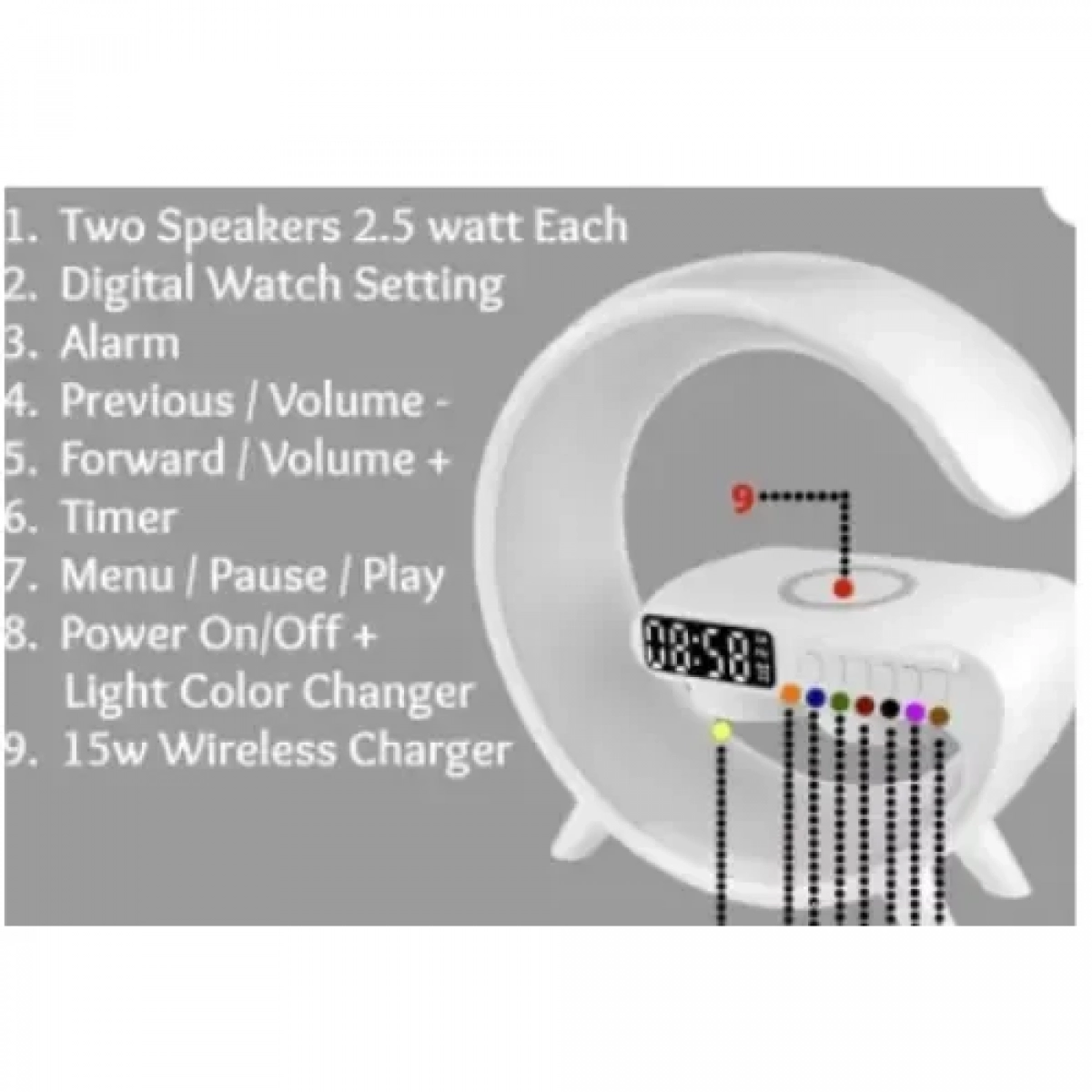Ηχείο 4 σε 1 με Bluetooth, ασύρματο φορτιστή, ξυπνητήρι & ρολόι 15W 4A Pro Andowl