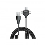 Awei CL-205 Καλώδιο σπιράλ 3 σε 1 Type-C + Micro + IP Design 2.4A 1.5M Μαύρο