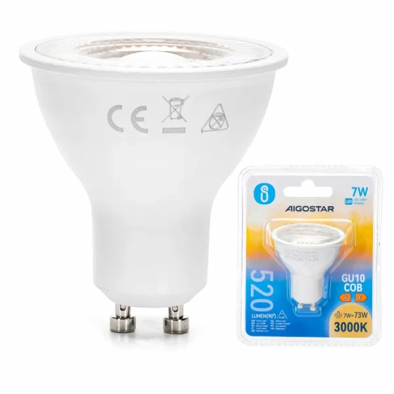 Λάμπα Led LED GU10 COB 7W Θερμό Λευκό 3000K 520lm Aigostar