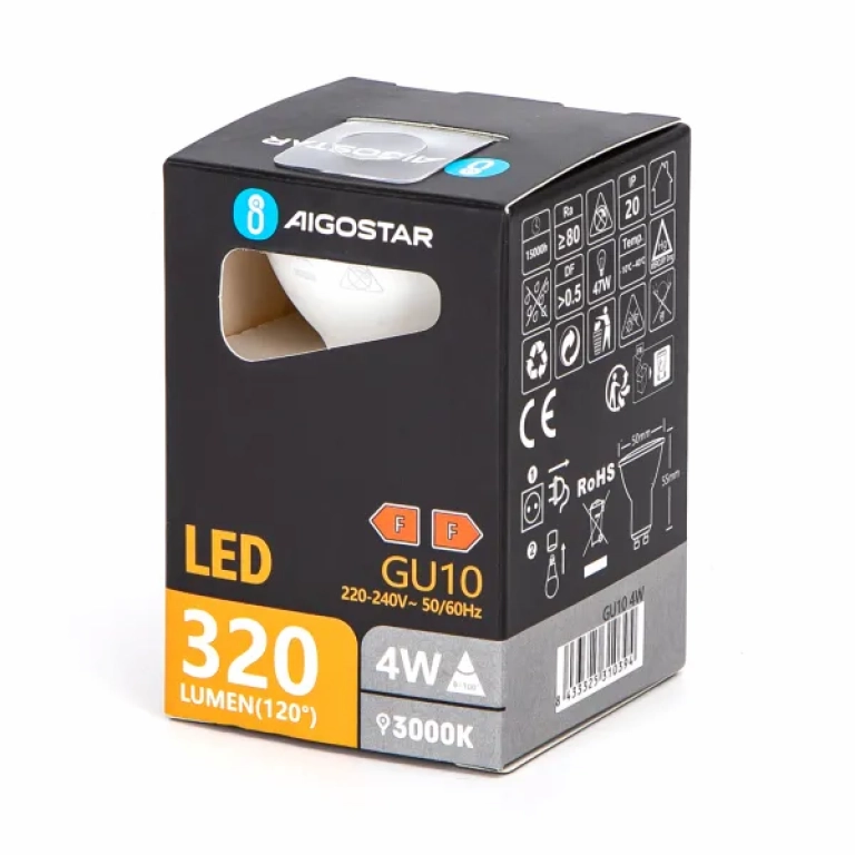 Λάμπα Led GU10 E14 4W Θερμό Λευκό 3000K 320lm Aigostar