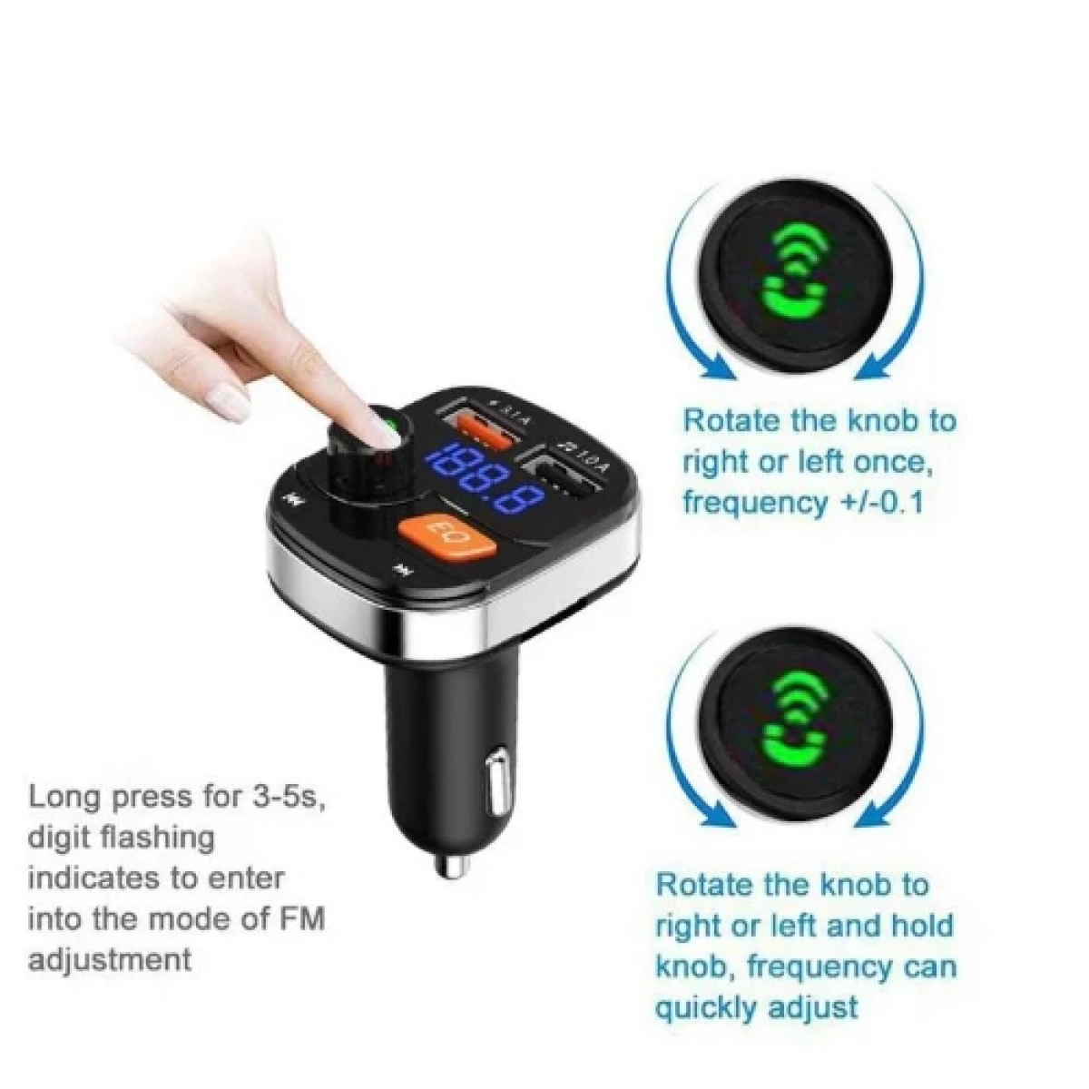 Wireless FM Transmitter με 2 USB και υποδοχή κάρτας μνήμης Andowl Q-C58 μαύρο