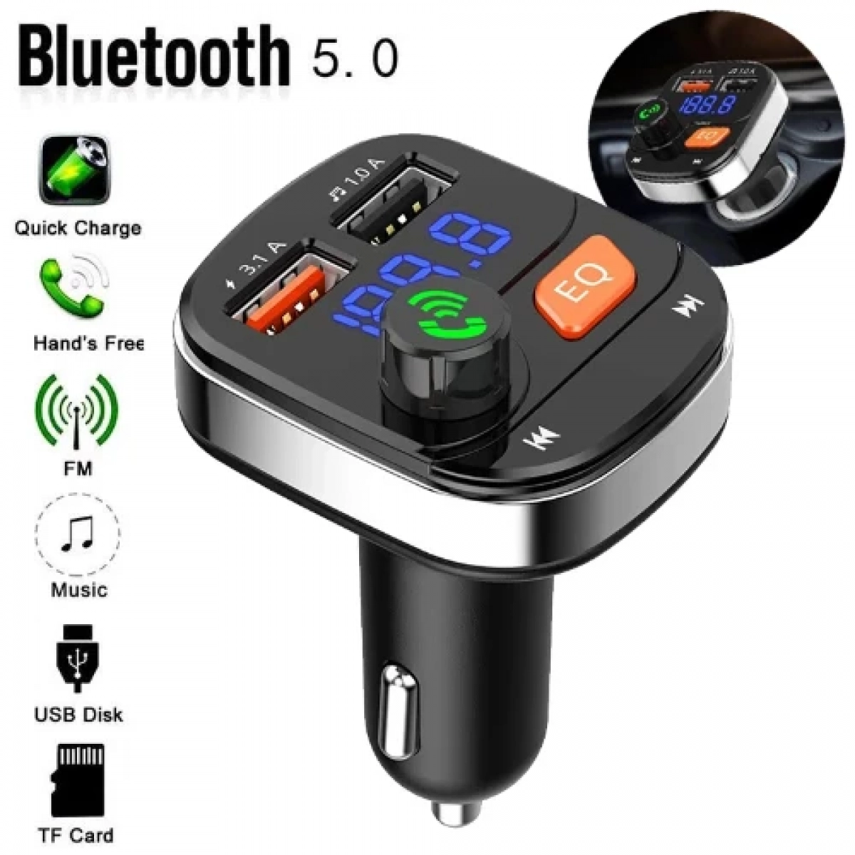 Wireless FM Transmitter με 2 USB και υποδοχή κάρτας μνήμης Andowl Q-C58 μαύρο