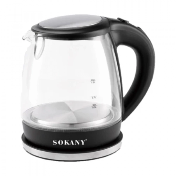 Γυάλινος Μίνι Βραστήρας 1lt 2200W Μαύρος Sokany SK-613