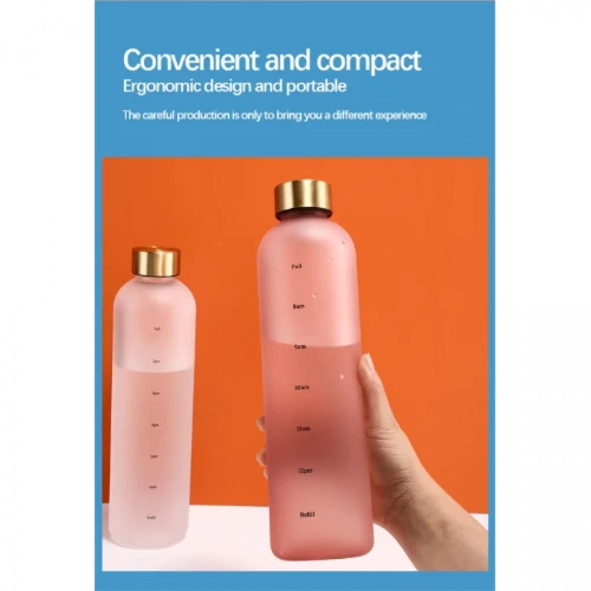 Μπουκάλι - Παγούρι Νερού 1L με δείκτες χρόνου Ροζ με χρυσό Καπάκι