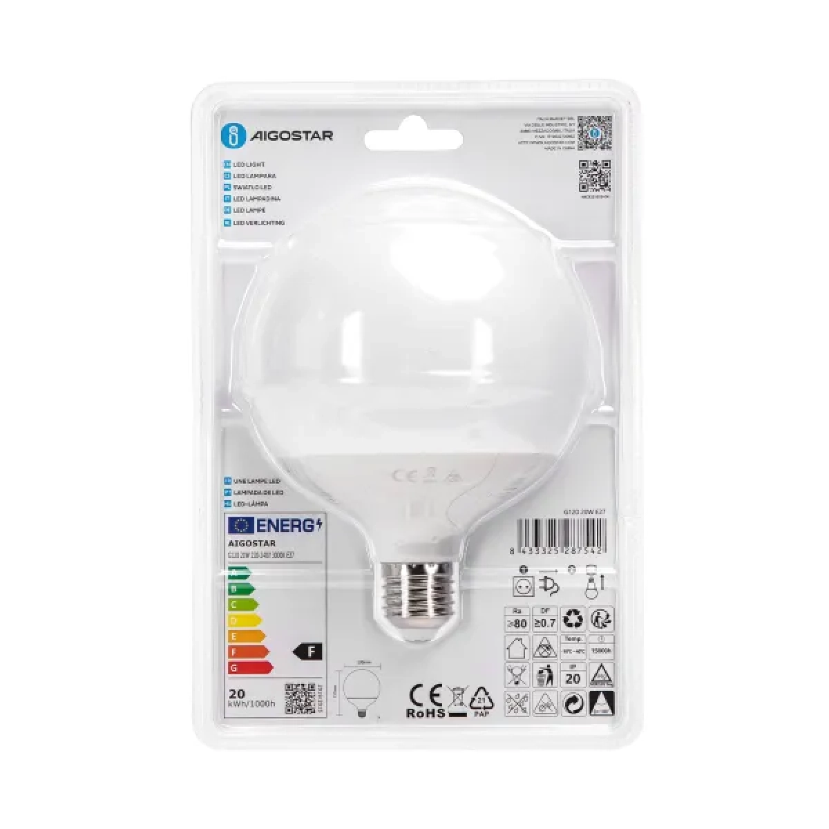Λάμπα Led E27 G120 20W Θερμό 3000K Aigostar