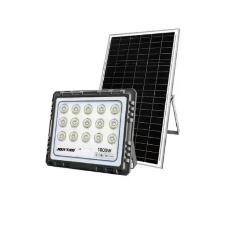 Αδιάβροχος ηλιακός προβολέας LED 1000W με πάνελ και τηλεχειριστήριο Jortan
