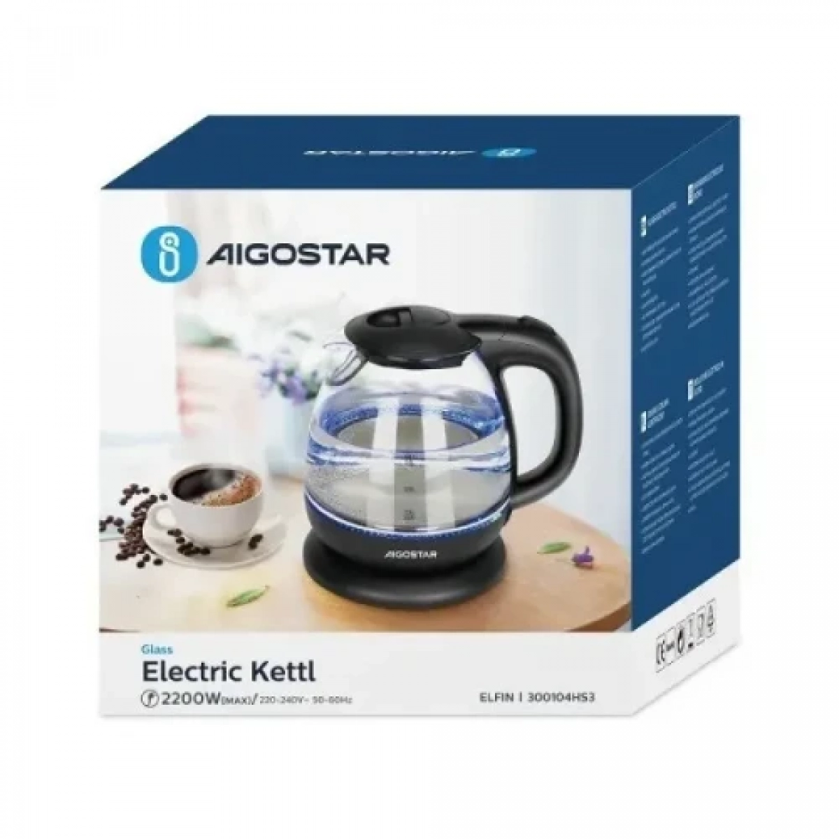 Γυάλινος Μίνι Βραστήρας 1lt 2200W Μαύρος - Aigostar