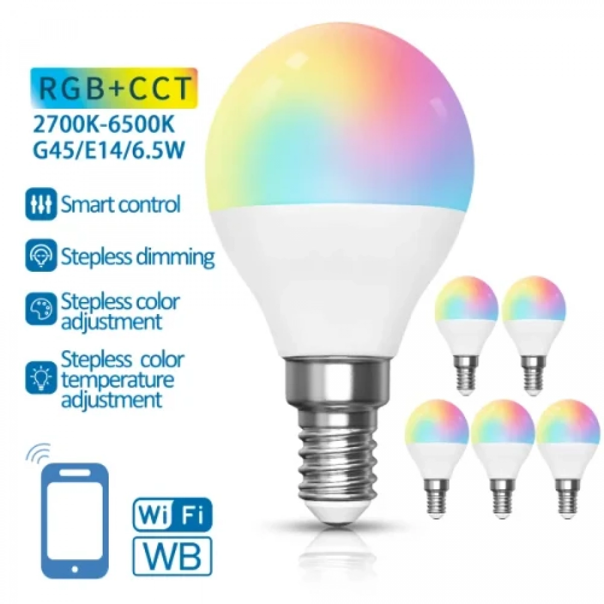 Smart WiFi Λάμπα Led E14 G45 6.5W 555lm 2700K-6500K RGB+CCT Aigostar