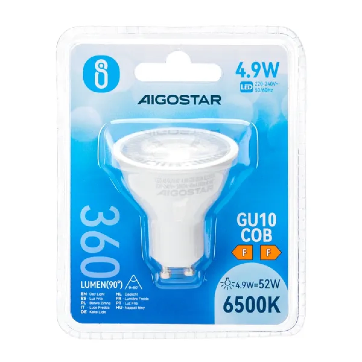 Λάμπα Led LED GU10 COB 4.9W Ψυχρό Λευκό 6500K 360lm Aigostar