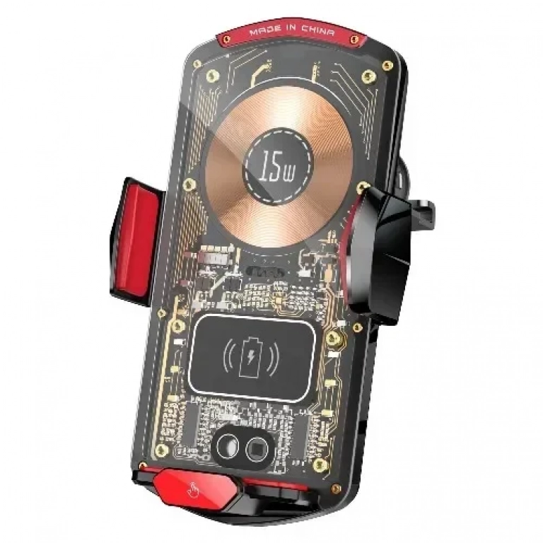 Διαφανής Βάση Στήριξης Τηλεφώνου για Αυτοκίνητο με Μαγνητικό Ασύρματο Φορτιστή 15W A6 σε κόκκινο χρώμα