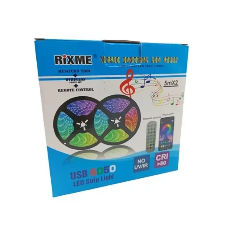 Διπλή ταινία LED USB (5V) RGB 2τμχ 5μ. με Bluetooth, τηλεχειριστήριο και τροφοδοτικό RZ-5050RGB