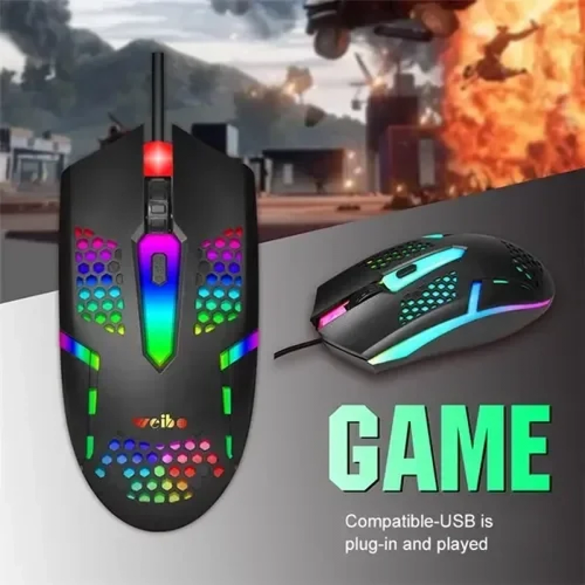 Ενσύρματο ποντίκι gaming USB Honeycomb Hollow RGB Glowing Gamer Weibo M-37 - Image 4