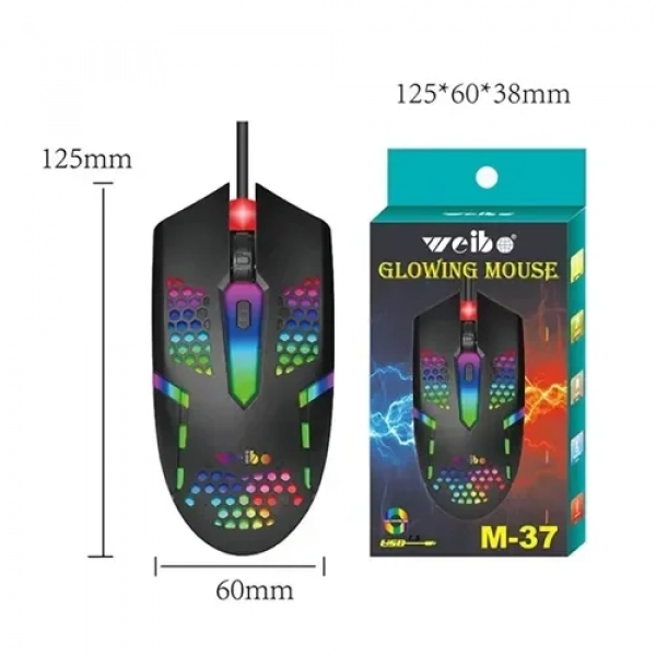 Ενσύρματο ποντίκι gaming USB Honeycomb Hollow RGB Glowing Gamer Weibo M-37