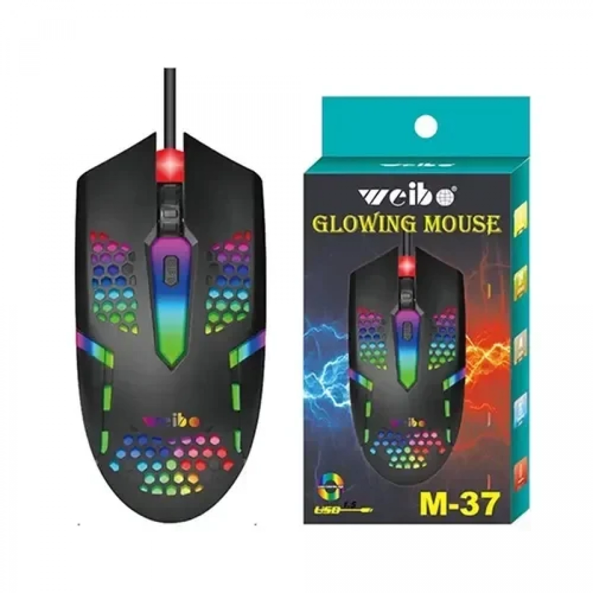 Ενσύρματο ποντίκι gaming USB Honeycomb Hollow RGB Glowing Gamer Weibo M-37 - Image 8