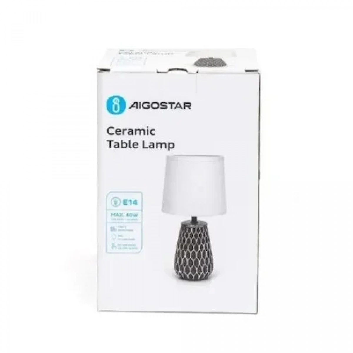 Aigostar Κεραμικό Πορτατίφ Ε14 40W 15x29.5 cm Λευκό Καπέλο και Μαύρη Βάση