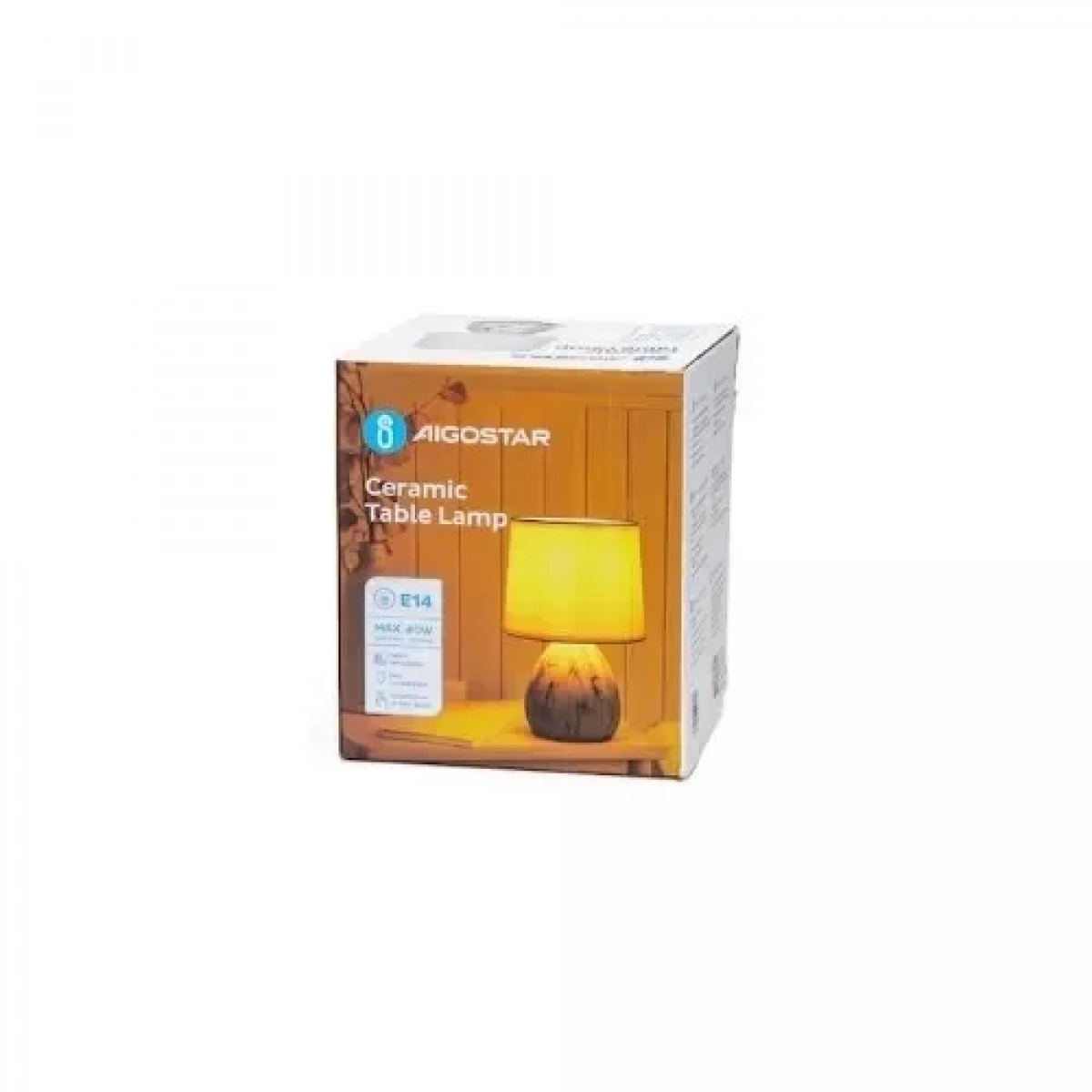 Aigostar Κεραμικό Πορτατίφ Ε14 40W με Λευκό Καπέλο και Gold Grey Marble Βάση