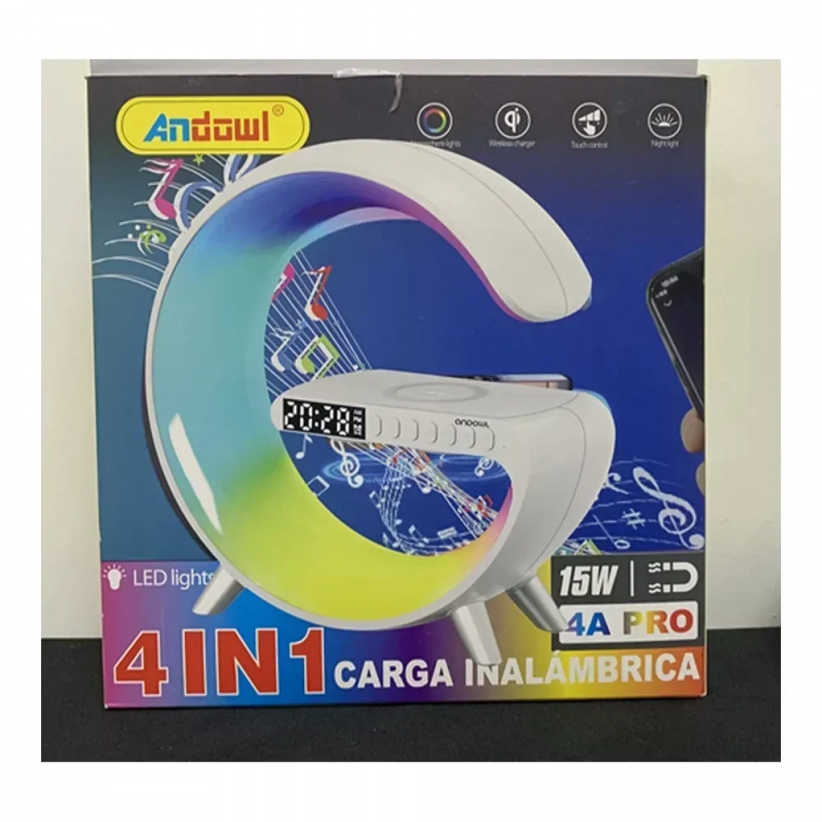 Ηχείο Bluetooth, ασύρματος φορτιστής & φωτιστικό LED RGB 4 σε 1 Andowl λευκό χρώμα - Image 3
