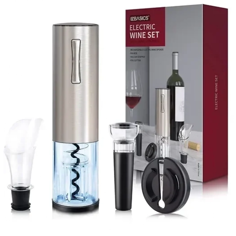 Ηλεκτρικό ανοιχτήρι κρασιού – τιρμπουσόν Electric Wine Set ασημί