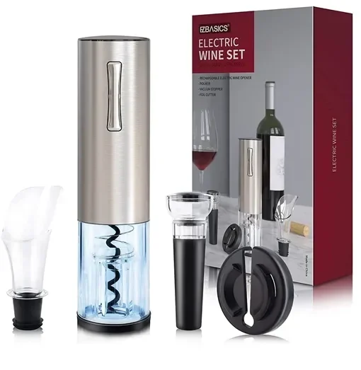 Ηλεκτρικό Ανοιχτήρι Κρασιού – Τιρμπουσόν Electric Wine Set Ασημί